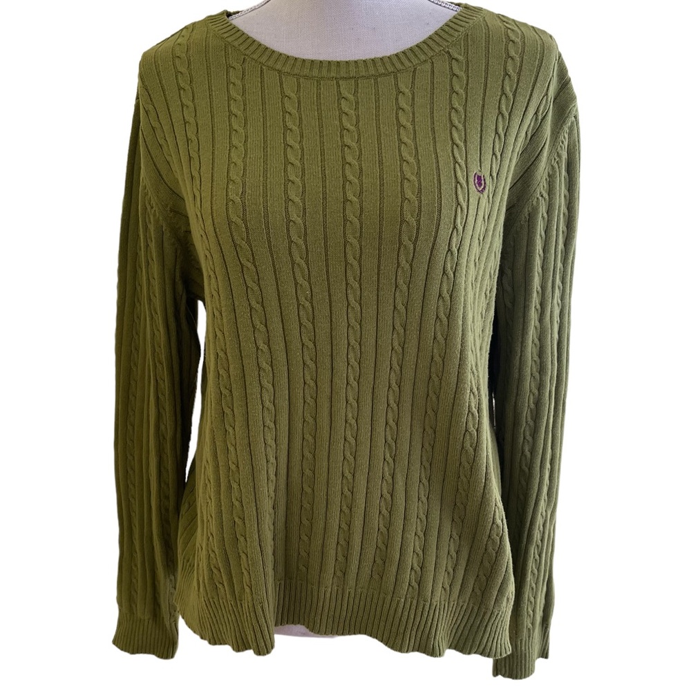 Izod Pea Green Mini Cable Knit Cotton Pullover Sweater XL